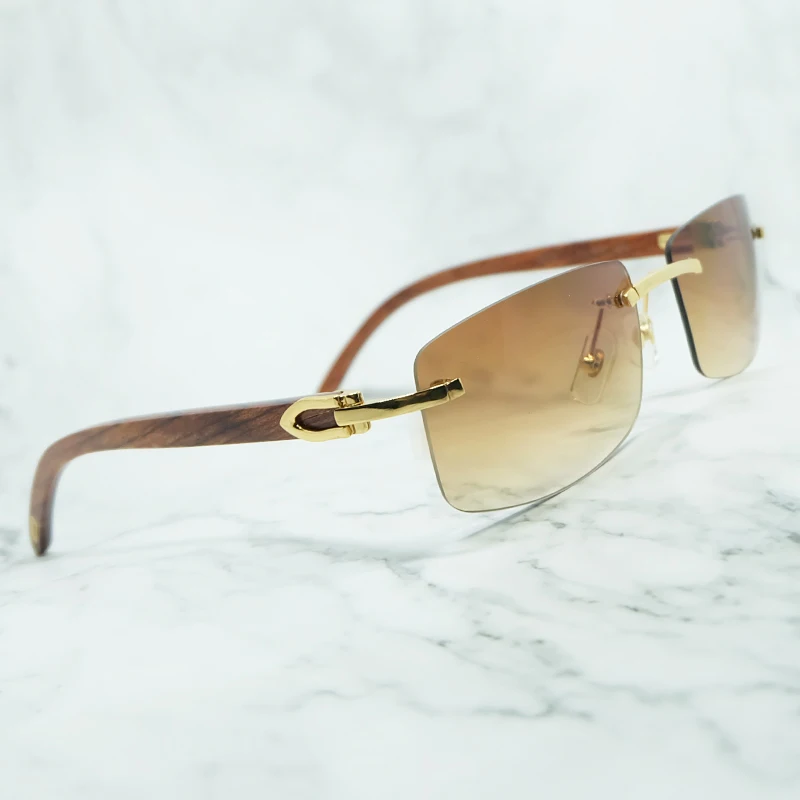 Винтажные Солнцезащитные очки без оправы деревянные солнцезащитные мужские