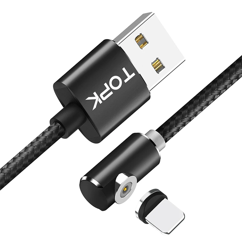 Магнитный usb-кабель TOPK l-типа для iPhone x xs Type C Micro USB для Xiaomi Samsung Galaxy S9 S8 Plus Huawei Usb C зарядный кабель - Цвет: 1M Black