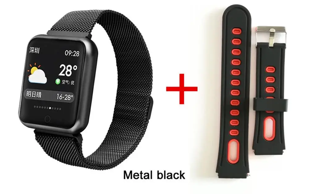 Add Red Strap P68 смарт-браслет мульти-спортивный браслет IP68 Водонепроницаемый фитнес-трекер пульсометр Смарт-часы для мужчин и женщин - Цвет: Add Red Strap