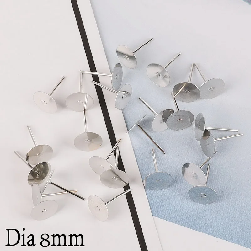 8mm 100pcs Silver 100 шт./лот 4/6/8 мм Серебристые/золотистые туфли на плоской подошве с круглым носком, Pad и серьги-гвоздики из плоское основание шпильки настройки DIY серьги ювелирных изделий Изготовление - Цвет: 8mm 100pcs Silver