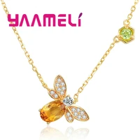 new gold flying honey bee necklace pendant shinning cubic zirconia necklaces small cute bees charm women jewelry