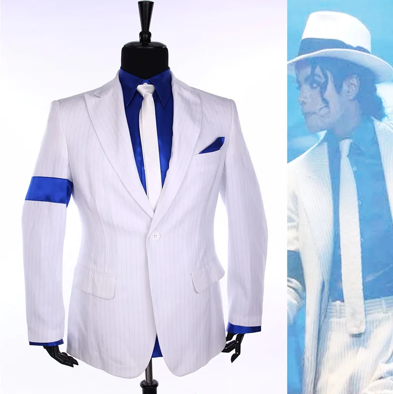 Suit Shirt Tie Редкие МД Майкл Джексон костюм Майкла Джексона на Хэллоуин классический белой полосой Тощий вечерние Повседневное костюм полный наряд - Цвет: Suit Shirt Tie