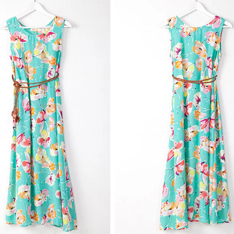 Family Look 2022 New Matching Mother and Daughter Dresses Bohemian Floral Printing Sleeveless Maxi Dress Plus Size | Мать и ребенок