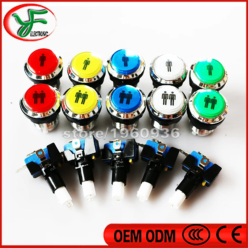 2 шт./лот хромированная Посеребренная подсветка 1P 2P логотип LED старт Аркады Кнопка