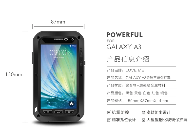 Водонепроницаемый чехол Love Mei для samsung Galaxy A3 A300, жесткий противоударный алюминиевый чехол для samsung A3 /A300F, чехол для телефона