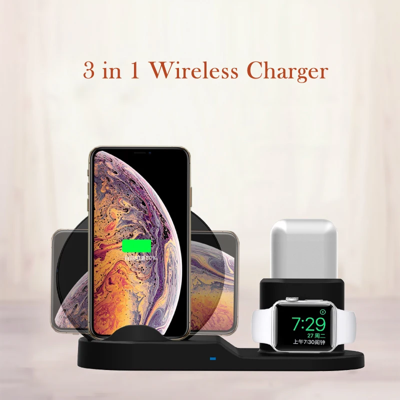 Беспроводная зарядная площадка 3 в 1 Qi для iPhone X Smasung S9 Быстрое беспроводное