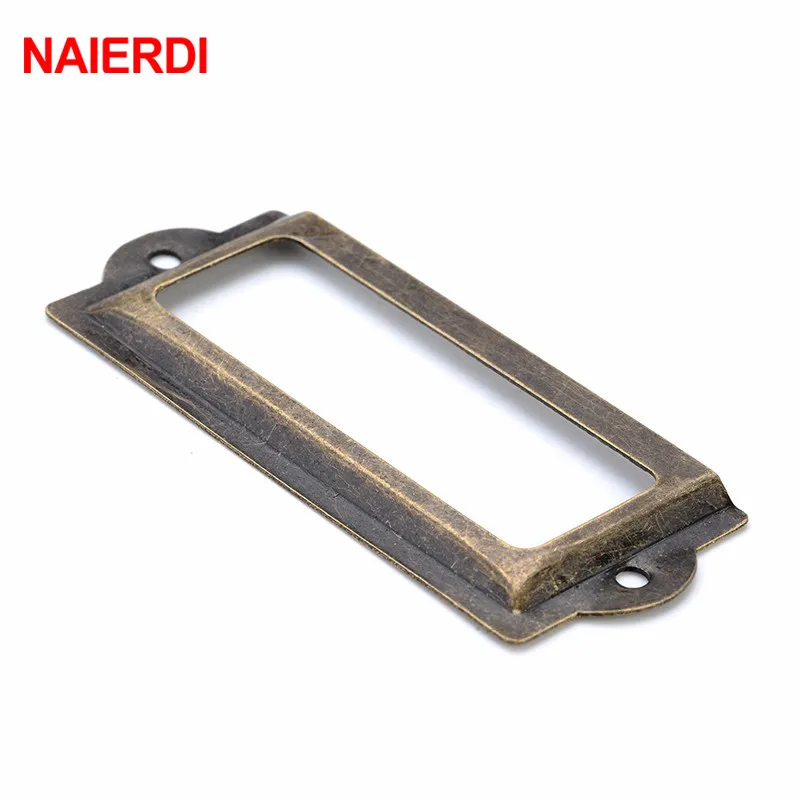 NAIERDI 10 шт. 82*30 мм ручка старинный медный ярлык Pull Frame имя файла держатель карты для