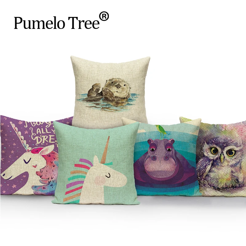 

Animal Cushion Cover Farmhouse Car Watercolor Throw Pillow Cover High Quality Home Decorative Pillow Case For Sofa Bedroom Gift