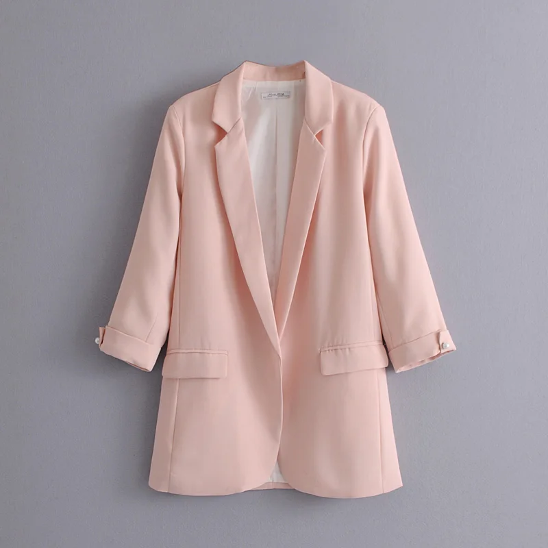 Women Large Size Six color Optional Casual Small Suit Lapel Double Side Pockets Buttonless Cardigan Solid Color Seven-point | Женская