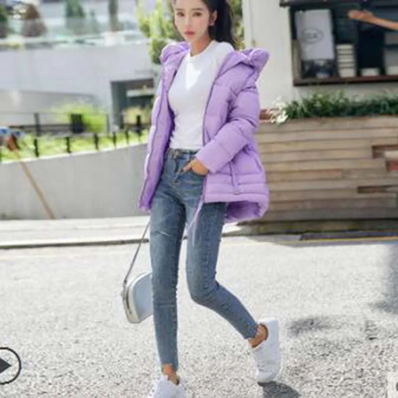 Light purple Зимняя куртка, новая мода, женский пуховик, тонкий, большой размер, куртка с капюшоном, для студентов, женская, толстая, теплая, хлопковая верхняя одежда G2848 - Цвет: Light purple