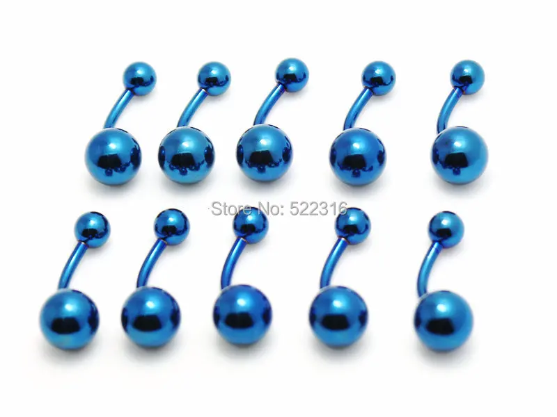 

50pcs mix color lots stainless steel plain ball belly ring anodized blue color navel bar button ring body piercing jewelry