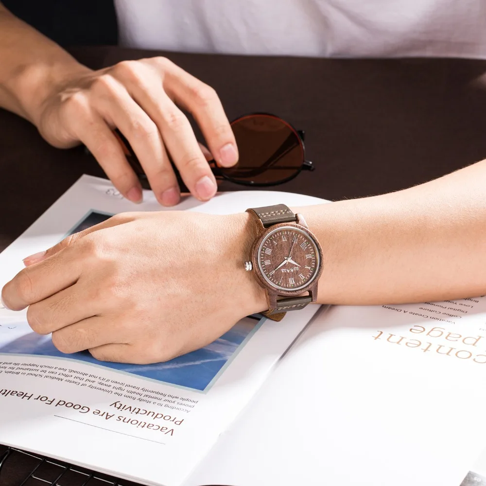 Часы для влюбленных женские Деревянные повседневные кожаные подарки на день