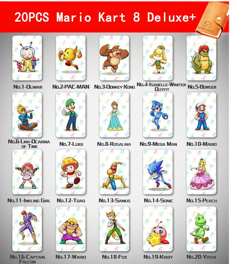 Совместимые 23 NFC игровые карты для Amiibo Botw Mipha Link Switch Zelda break Of The Wild Super Mario Cart 8 Odyddey Splatoon 2 - Цвет: 20pcs Mario Kart 8