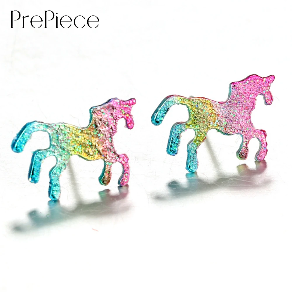 PrePiece красочные серьги в виде единорогов Для женщин блеск мультфильм животное