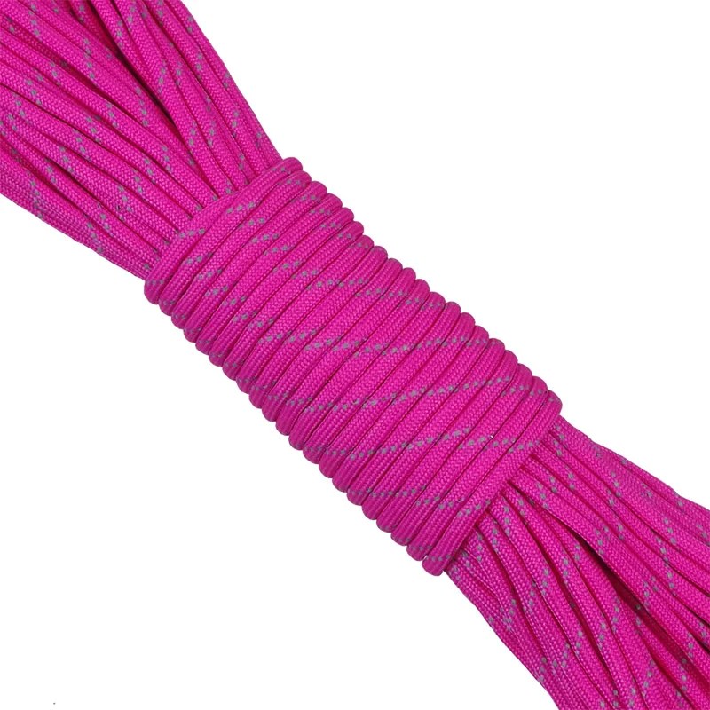Fushia 12 Colors 7 Strands Reflective Paracord For Outdoor Survival Bracelet Kit DIY Lanyard Camping Hiking Parachute Cord - Цвет: Fushia