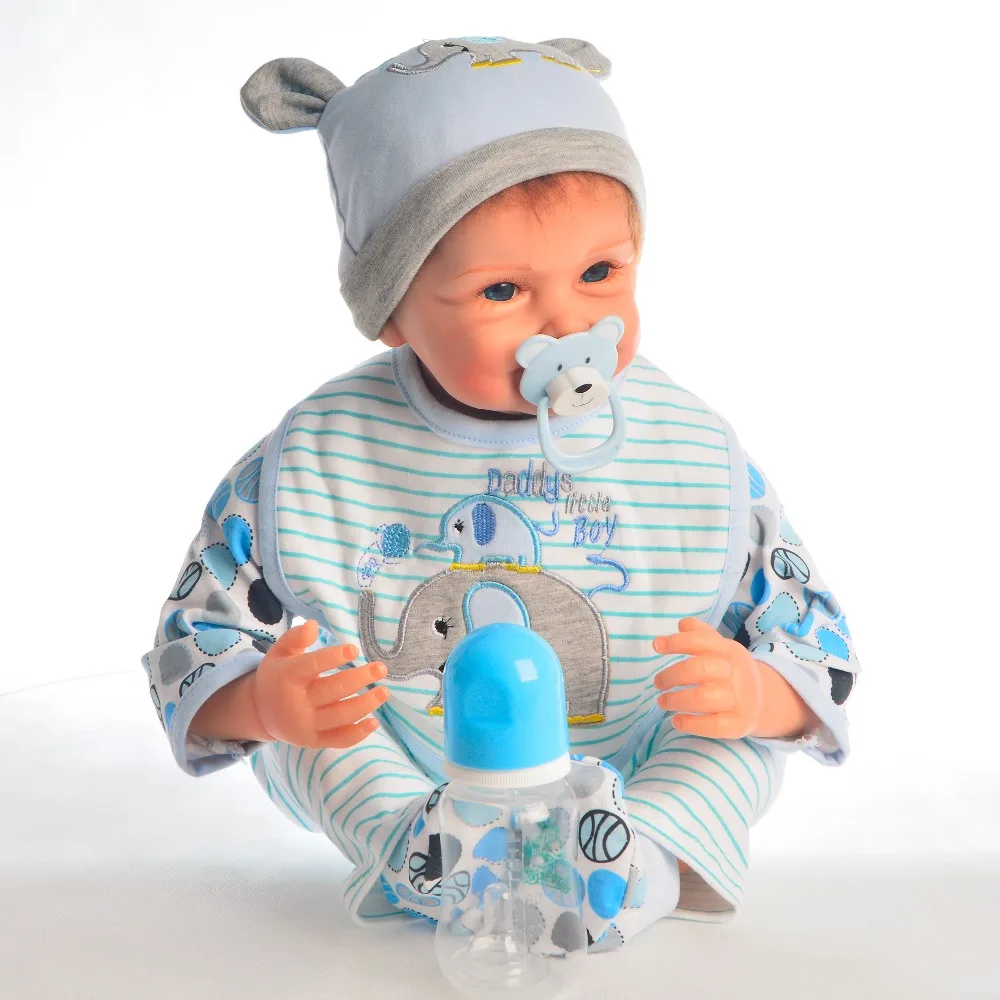 55 см милые улыбающиеся силиконовые куклы для мальчиков новорожденных