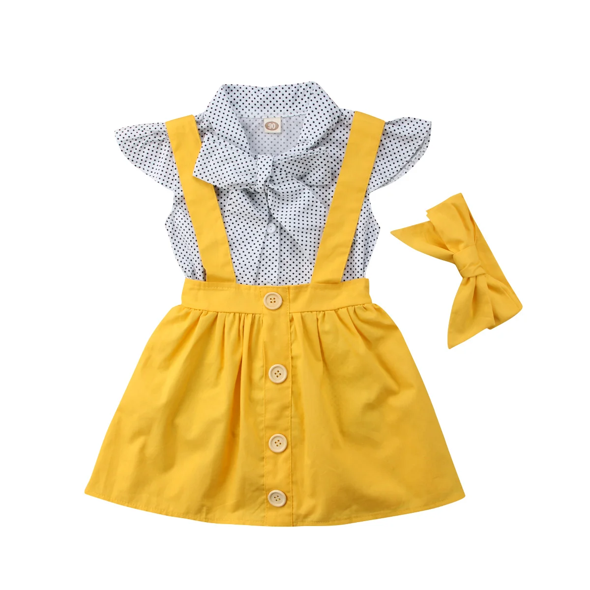 

2018 Toddler Kids Baby Girls T-shirt Tops Suspender Overalls Headwear Clothes 3PCS Set Fashion Casual Bow Dot Dresses