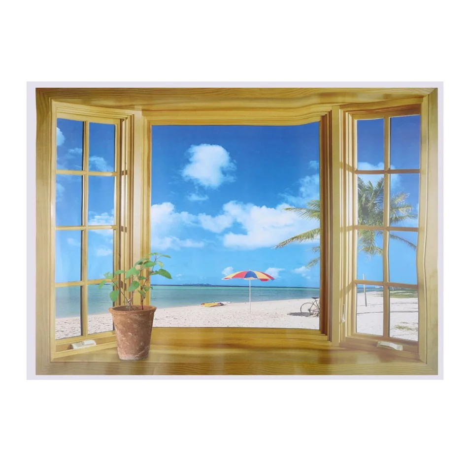 Стены наклейки домашнего декора 3D декорации окно красивое море на пляж стикер