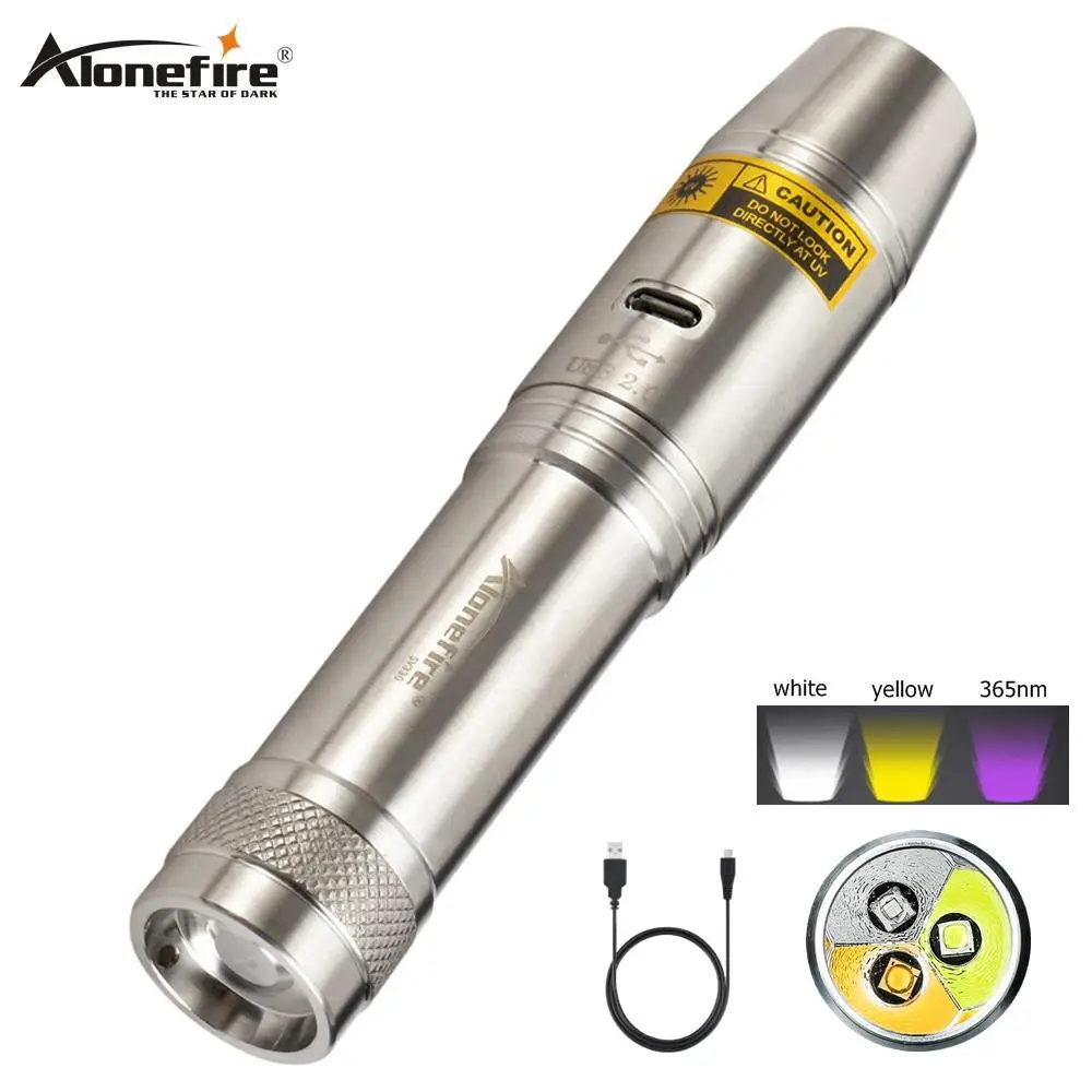 AloneFire SV330 нефрита вспышка светильник USB Перезаряжаемые УФ светодиодный 365nm