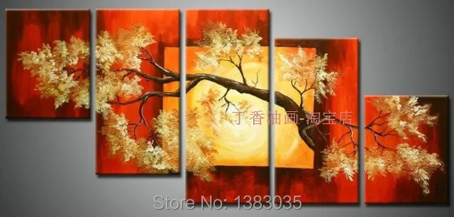 Ручная Роспись 5 Шт. Стены Искусства Ветви Деревьев Современная Живопись Маслом