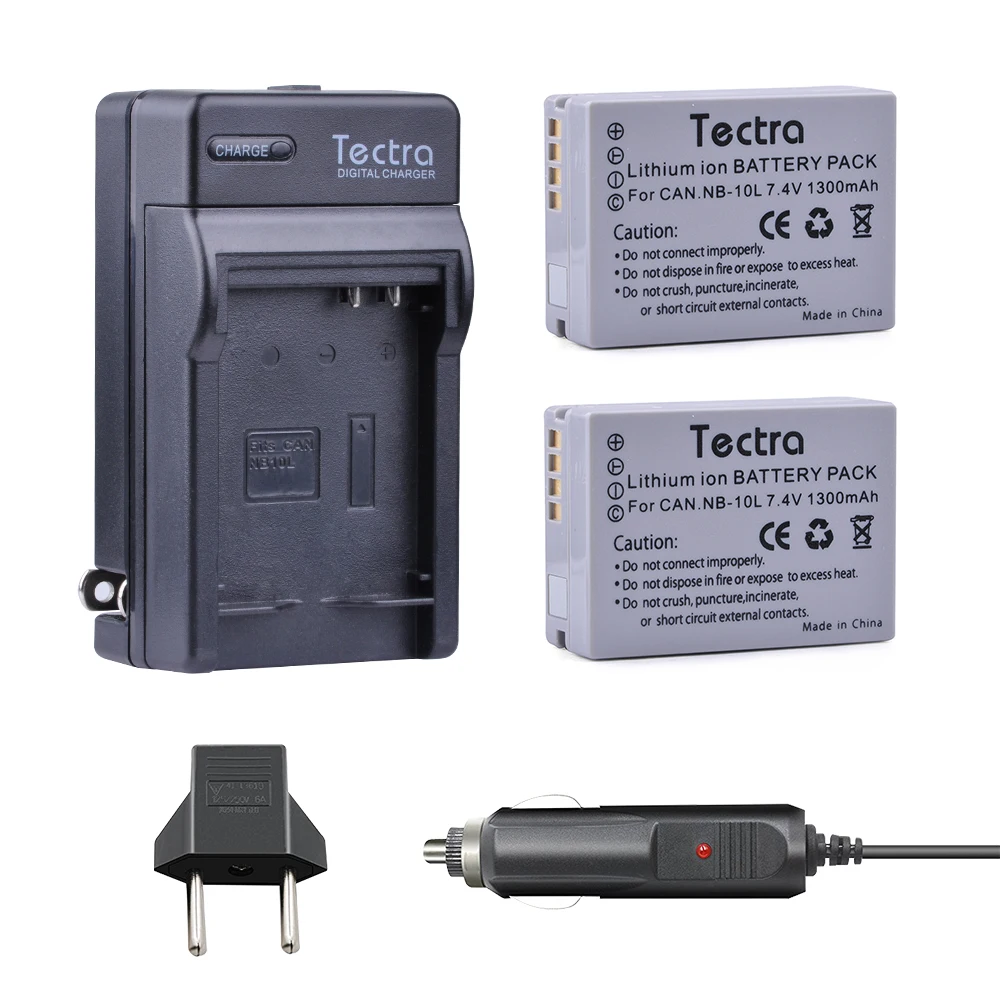 Tectra 2 шт. NB 10L 7 4 В/1300 мАч Аккумулятор для камеры + Цифровое зарядное устройство