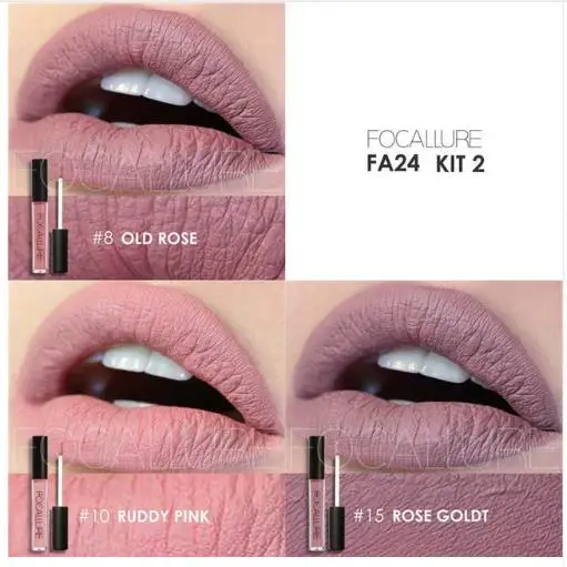 FOCALURE отличный костюм 3 унида/лот губная помада водонепроницаемый матовый блеск для губ Блеск Стойкий металлический цвет помада цвет от 01 до 03