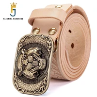 fajarina top quality mens retro styles belts brass tiger smooth buckle novelty unique design belt for men leather male mfj14