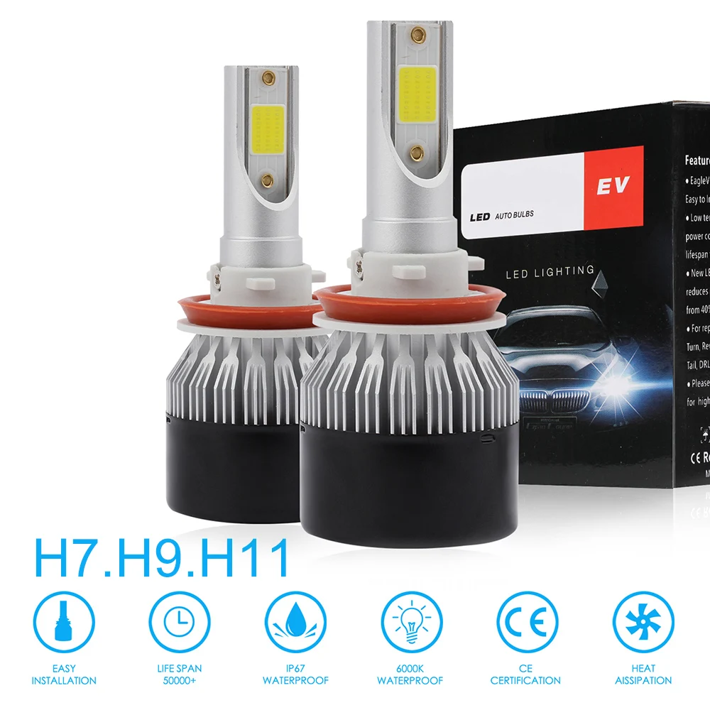 2 шт. H1 H7 H8 H9 H11 9006 HB4 9005 HB3 EV9 72W фары для 8000LM 6000K светодиодный автомобилей головной