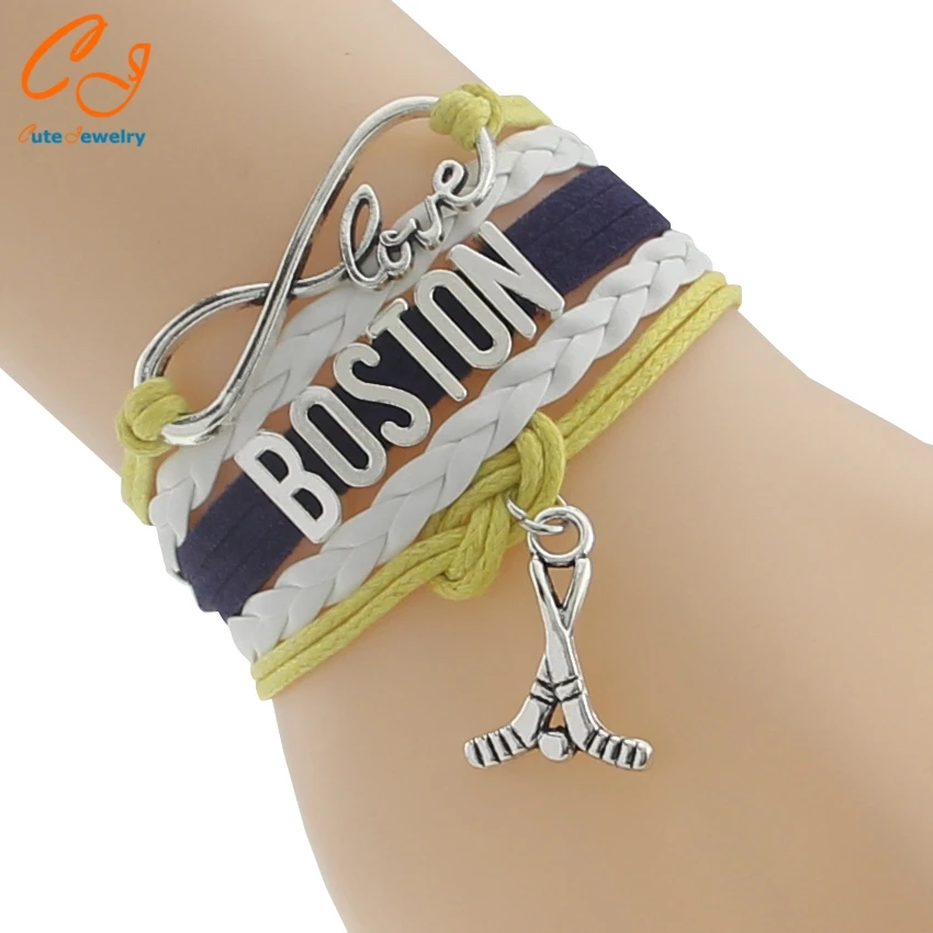 Бесконечность любовь Бостон хоккейный браслет для спортивной команды желтый