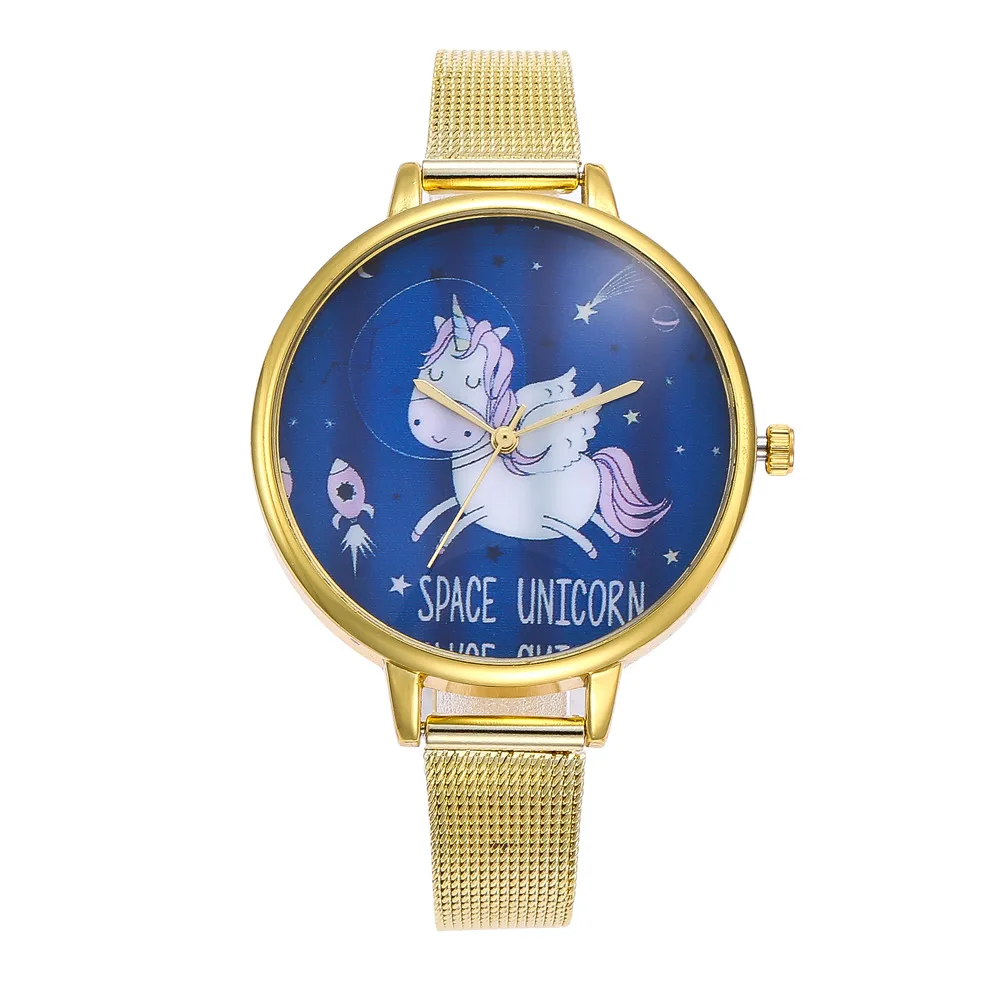 Милые женские милые Мультяшные кожаные часы с единорогом простые повседневные