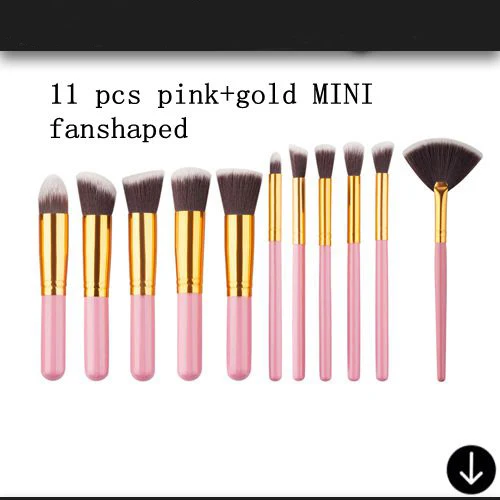 pink golden 11pcs Профессиональные 10 шт. инструменты для макияжа, набор кистей, косметическая кисть, Тональная основа, тени для век, подводка для глаз, кисть для пудры, Pinceau Maquillage - Handle Color: pink golden 11pcs