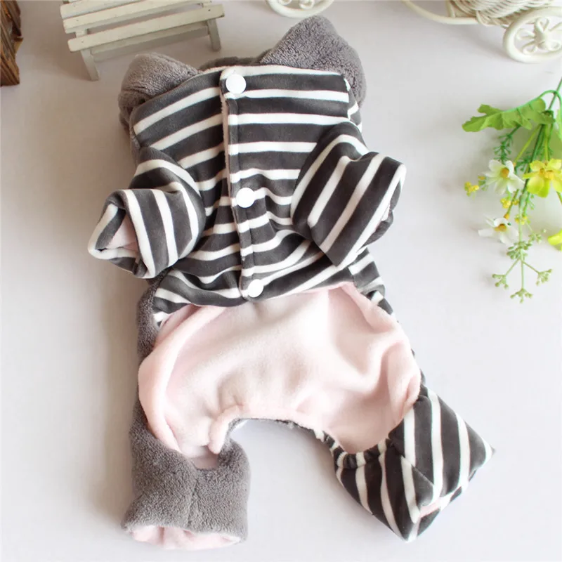 Милый полосатый костюм медведя собаки наряды зимний теплый флисовый для питомца