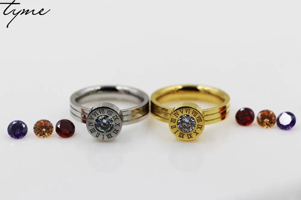 Titanium steel Roman numerals four-color zircon exchange rings Miniature versions 3 color drilling ring love for woman | Украшения и