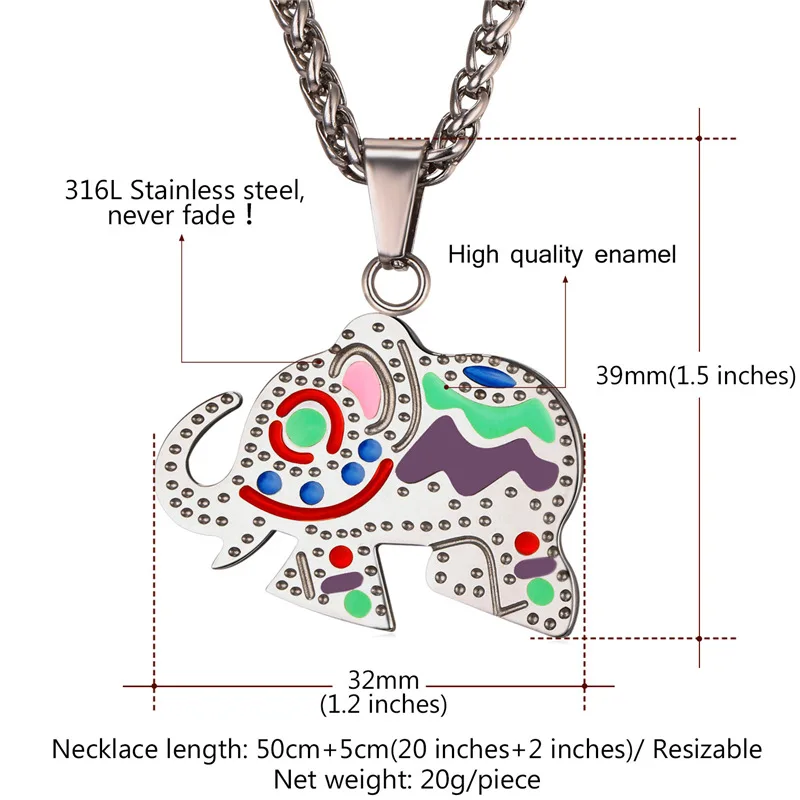 Милый слон ожерелье женщин Шарм кулон золотой цвет нержавеющая сталь красочные