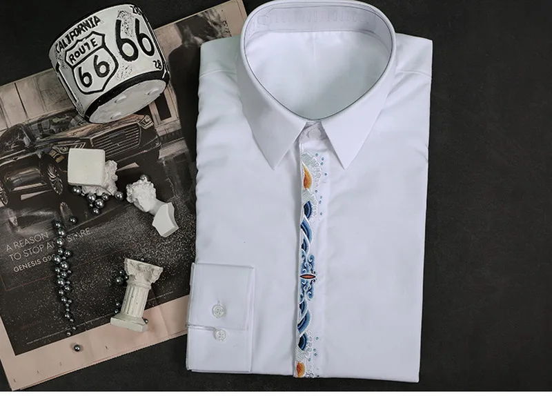 

New original pattern embroidery men's shirt fashion simple casual white shirts mens spring long sleeve quality shirt male camisa