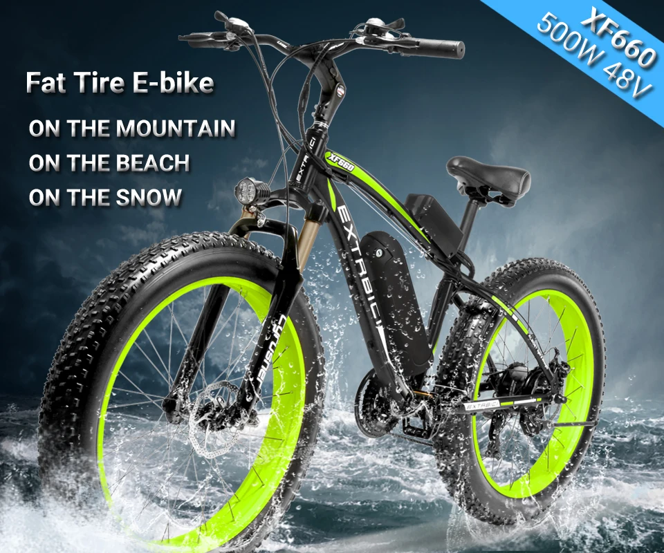 Extrbici XF660 500 Вт 48 в электрический мужской горный велосипед 4,0 дюймов Fat Tire дисковый тормоз пляжный снегоход регулируемый вынос обновленный