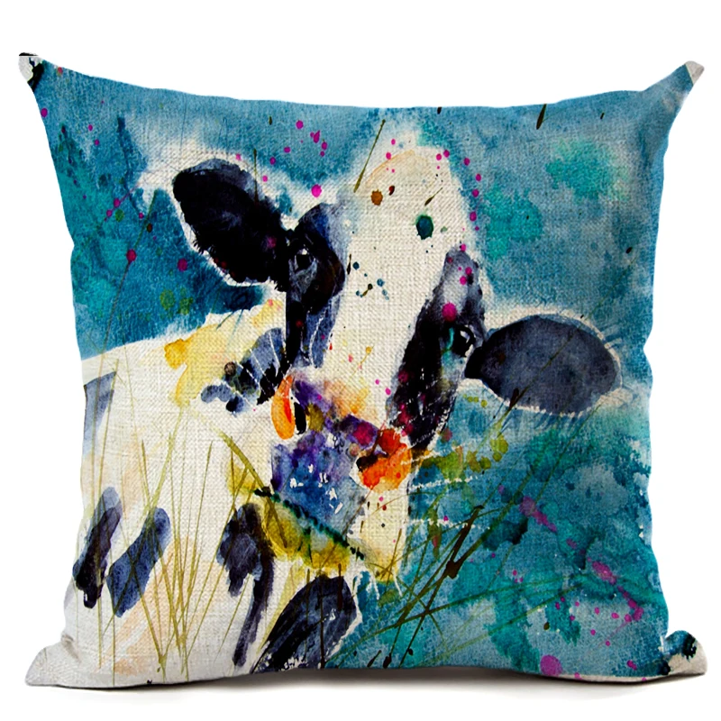 Оригинальная картина написанная маслом корова рисунок льняная Подушка