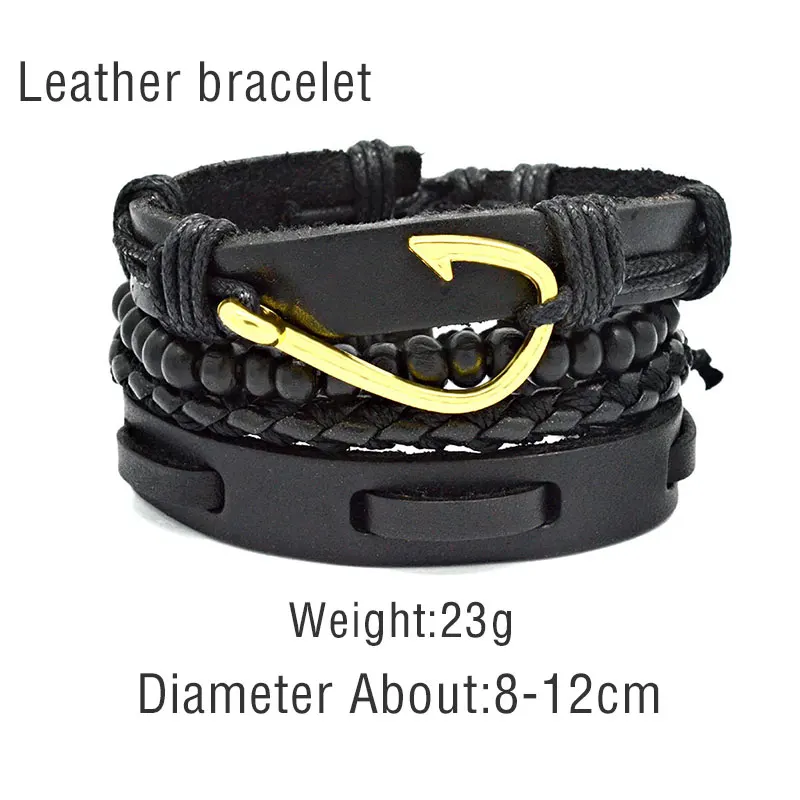 IWrist Мужской винтажный многослойный крючок настоящий черный модный кожаный