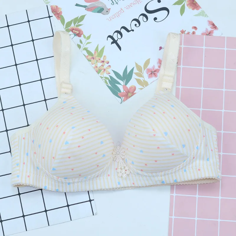 cream color OMHXZJ, Модный женский бюстгальтер среднего возраста, подарок, в полоску, беспроводной, размера плюс, BC, большой размер, регулируемый, хлопок, тонкий, удобный бюстгальтер NY02 - Цвет: cream color