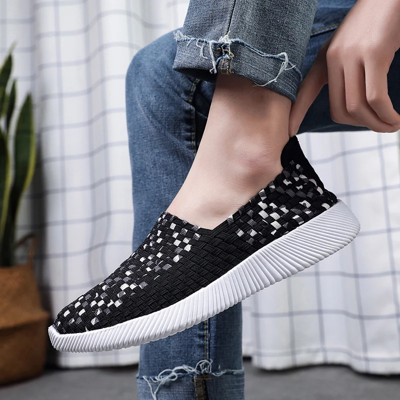 Летние мужские кроссовки повседневные лоферы на плоской подошве плетеная обувь