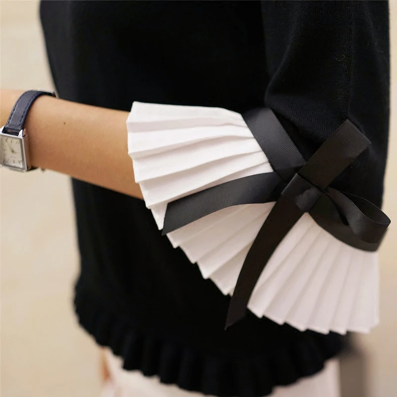 

Chic han edition sweater coat horn sleeve female 2020 new agaric sets chiffon cute sweater of girl