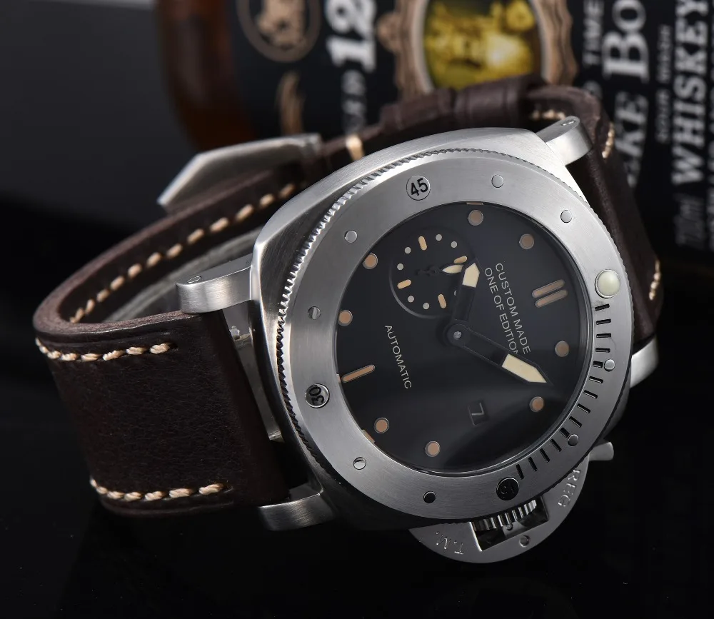 Parnis автоматические часы PVD pam чехол автоматические часы с черным циферблатом военный кожаный ремешок запас хода a1