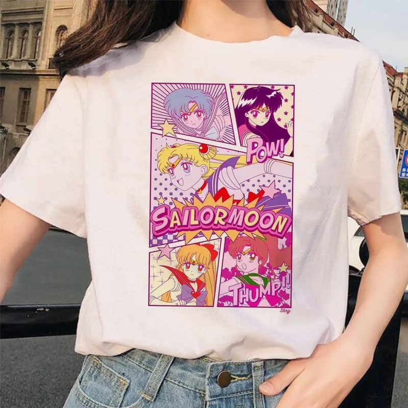Сейлор Мун 90s забавная Футболка Harajuku одежда футболка Эстетическая кошка аниме Женская милая женская футболка Kawaii футболки Мода Ullzang - Цвет: 4639