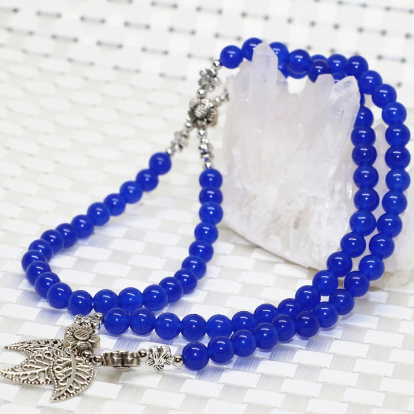 Original multilayer bracelet for women high quality natural blue round jades stone chalcedony 6mm beads jewelry making B2223 | Украшения и