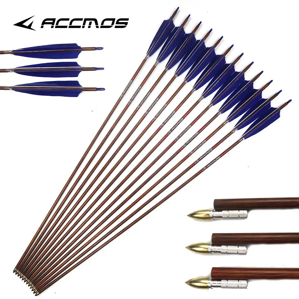 

32 inch 6/12 pcs Spine 400 500 600 700 Pure Carbon Arrow With Wooden Pattern Real Feather for Traditional bow Long Bow Hunting