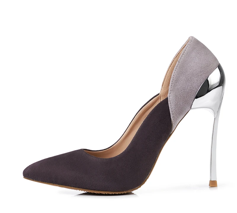 Autumn Suede Leather Women Pumps 10cm or 12cm High Heels Mix Color Mental Heel Wedding Party Shoes Size 33-43