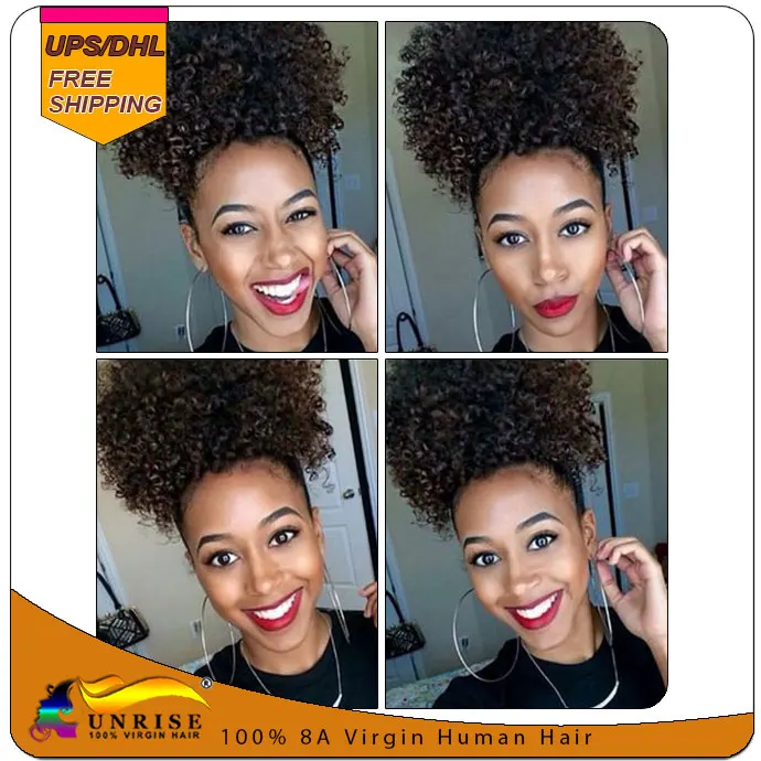 8А афро кудрявый вьющиеся шнурок хвост наращивание волос клип в девственной