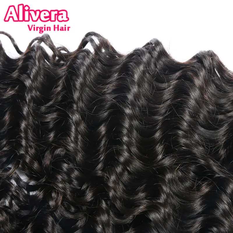 7А Неопрессованном бразильский глубокая волна с закрытием волос связки кружевом