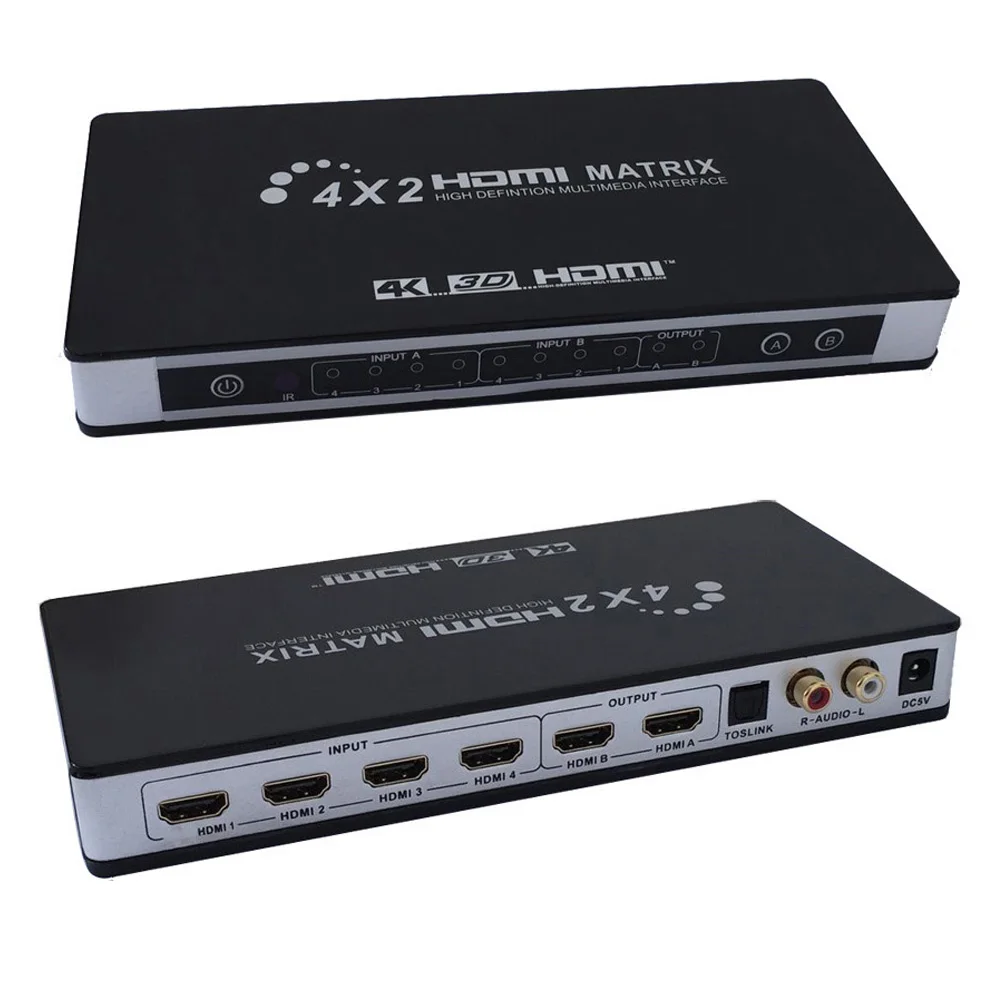 PUZHIJIE HDMI матрица 4X2 переключатель сплиттер с toslink и стерео аудио 4kX 2K/30HZ Поддержка