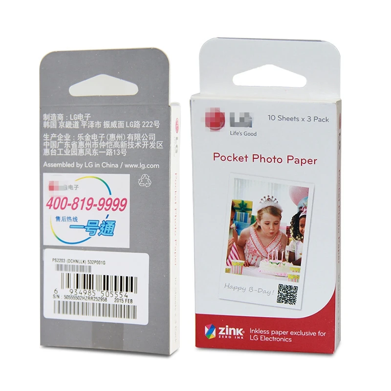 60 листов Zink PS2203 умная Мобильная фотобумага для LG pd239 ручной фотопринтер PD221/PD251 PD233